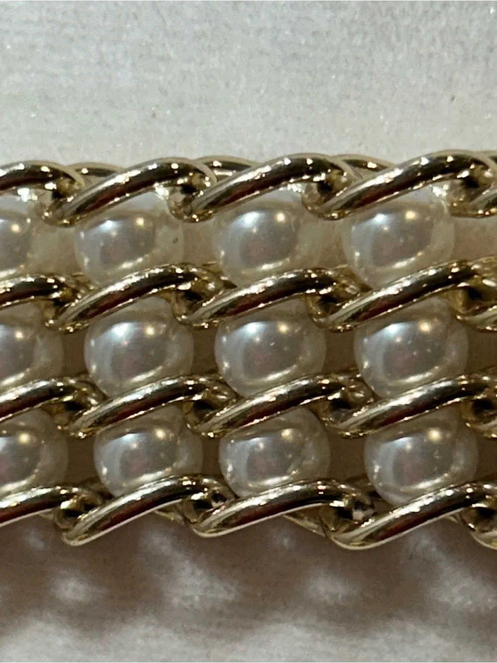 Per Se Gold Multi-Row Chain and Pearl Waist Vintage Jewelry Belt 32” plus chain